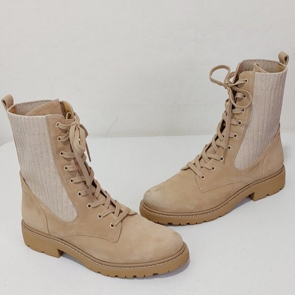 Sam Edelman Lydell Combat Boot Leather Beige Suede Leather / Knit Uppers Size 10 - Picture 9 of 11